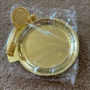 Gold Tone Metal Tennis Racket Coin Trinket Tray *New*